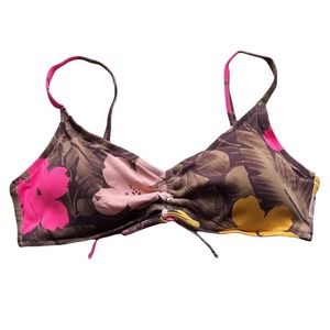 Aerie Scoop Ribbed Bikini Top Floral Size XL NWT